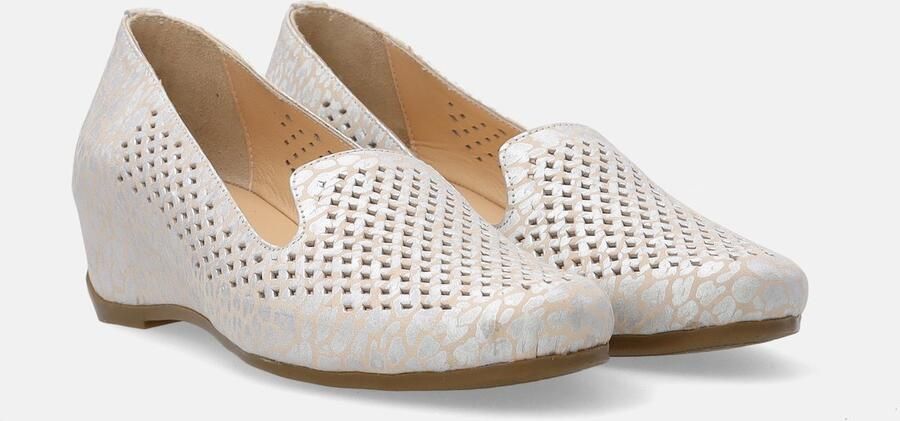Venezia Beige Damesmocassins van Nubuckleer Sleehak