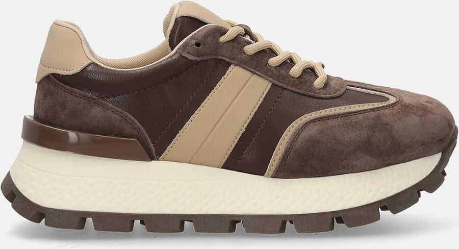 Venezia Damessneakers Bruin Beige inzetstukken Sleehak van