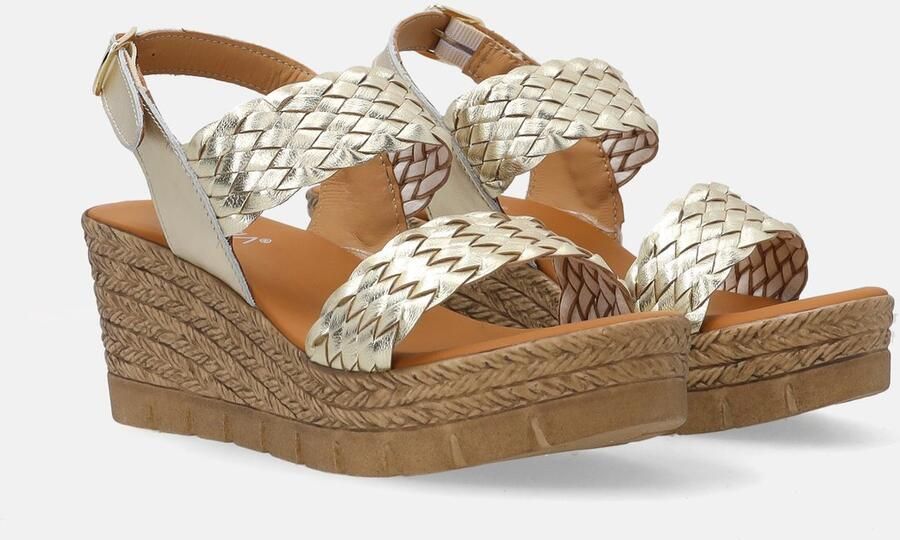 Venezia Gouden Dames Sandalen Leren Sleehak Gevlochten Bandjes