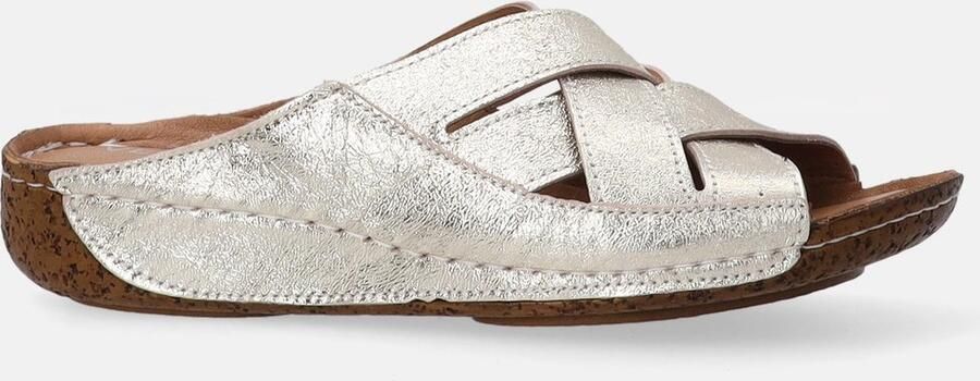 Venezia Gouden Leren Slippers Dames Gevlochten Bandjes