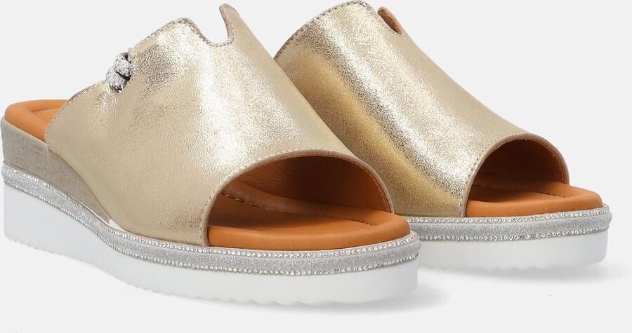 Venezia Gouden metallic dames-slippers Echt leer Sleehak