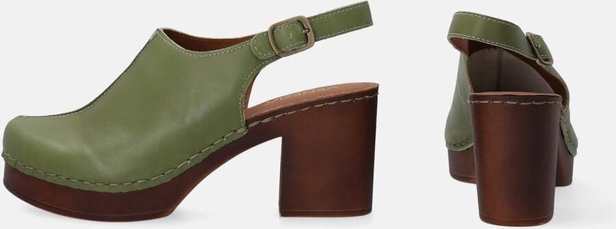 Venezia Groene damessandalen Leren sandalen met blokhak