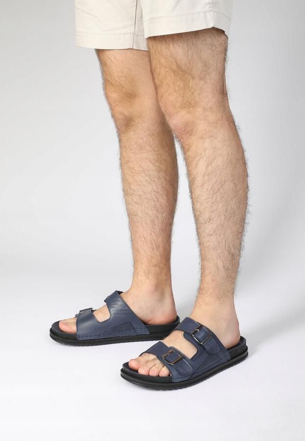 Venezia Heren Blauwe Leren Slippers met Gespen