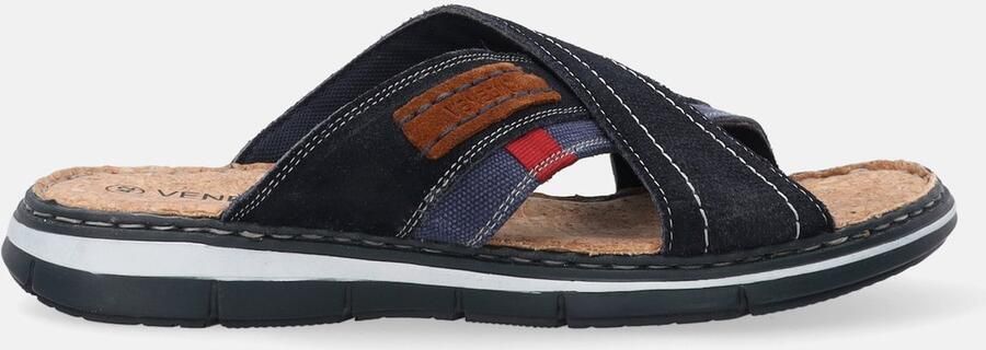 Venezia Heren Blauwe Slippers met Kruisende Bandjes