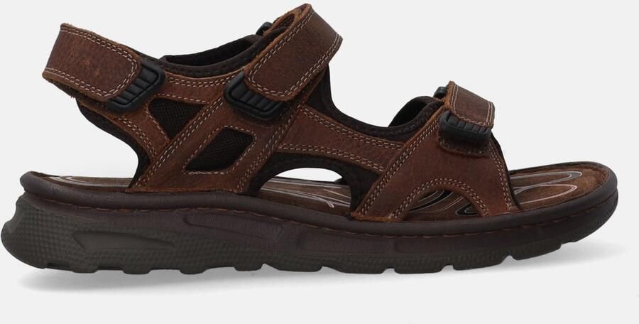 Venezia Heren Bruine Leren Sandalen met Klittenband