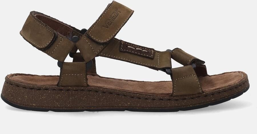 Venezia Heren Nubuck Sandalen Groen Klittenband