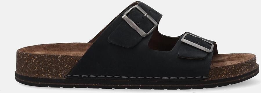 Venezia Heren Nubuck Slippers Zwart met Gespen