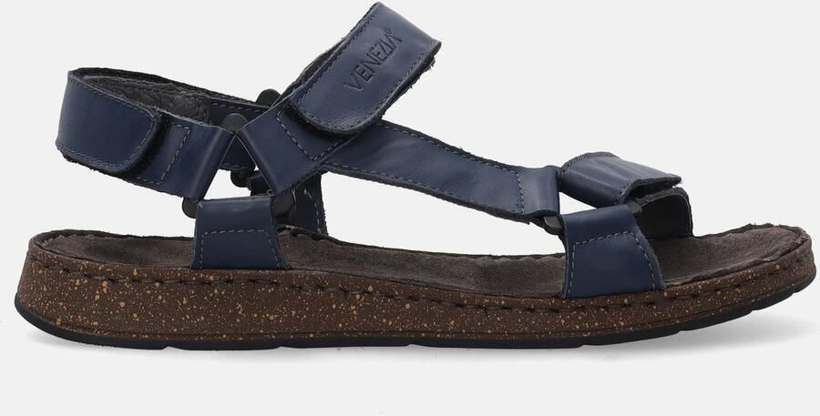 Venezia Heren Sandaal Leer Blauw Klittenband