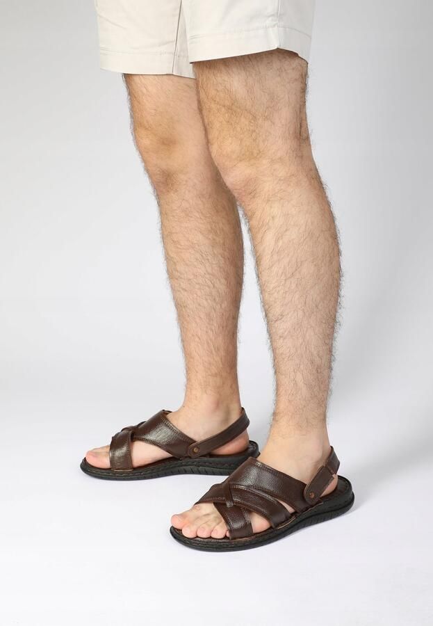 Venezia Heren Sandalen Bruin Leer Verstelbare Band