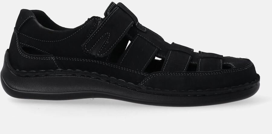 Venezia Heren Sandalen Nubuck Leer Zwart Klittenband