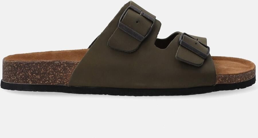 Venezia Heren Slippers Groen Nubuckleer Dubbele Gesp