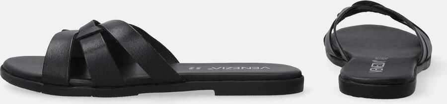Venezia Dames Klassieke Slippers Zwart Leren Bovenwerk