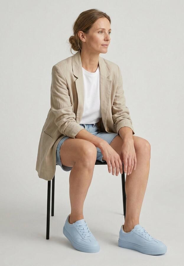 Venezia Lichtblauwe Dames Sneakers Echt Leer