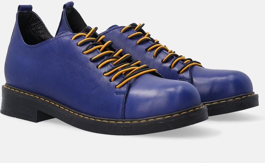 Venezia Donkerblauwe Dames Veterschoenen Natuurlijk Leer Gekleurde Veters Hakhoogte