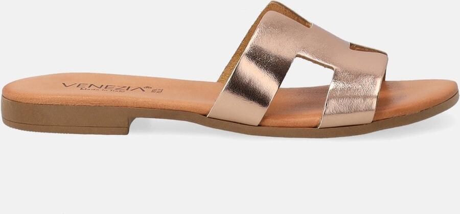 Venezia Metallic Roze Leren Dames Slippers