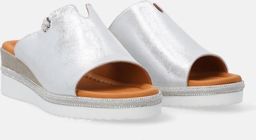 Venezia Zilveren leren dames-slippers Sleehak Sierbies
