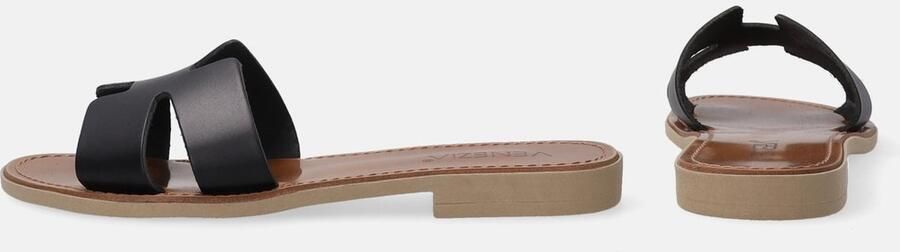 Venezia Zwarte Dames Slippers Glad Natuurlijk Leer