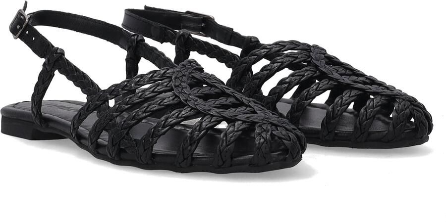 Venezia Zwarte Gevlochten Leren Sandalen