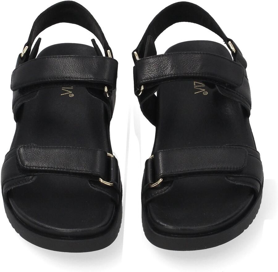 Venezia Zwarte Leren Dames Sandalen Klittenbandsluiting
