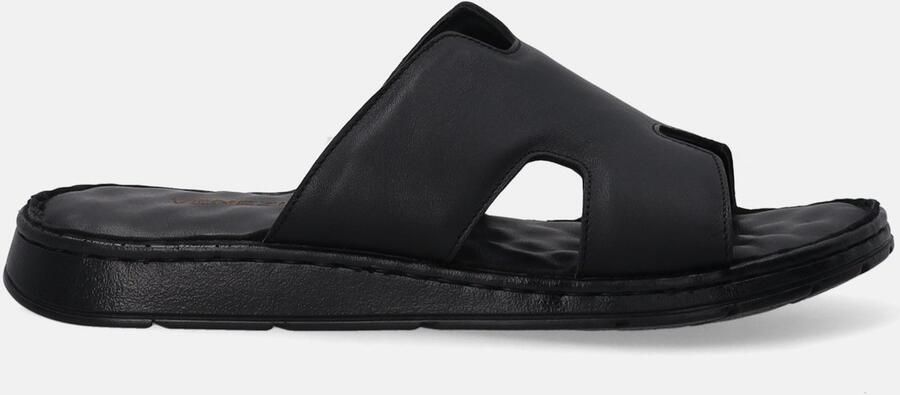 Venezia Zwarte Leren Heren Slippers met Uitsparingen