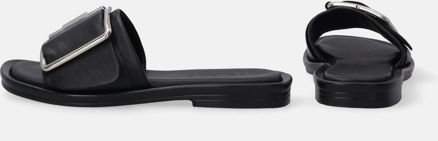 Venezia Zwarte leren slippers Grote decoratieve gesp