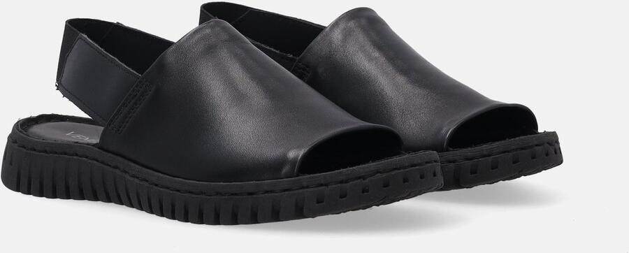 Venezia Zwarte leren sandalen Geribbelde zool