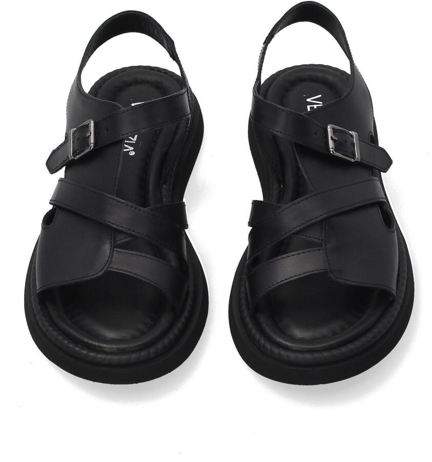 Venezia Zwarte Leren Sandalen Gesp