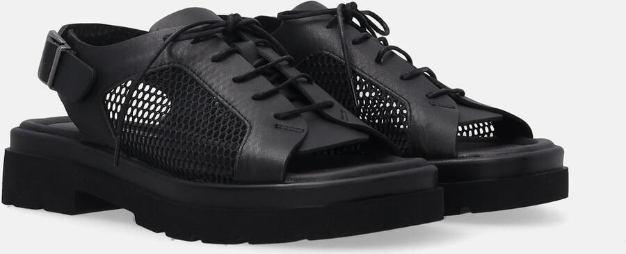 Venezia Zwarte leren sandalen Gesp Vetersluiting Hak van