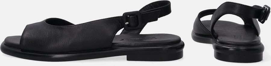 Venezia Zwarte Leren Sandalen met Vierkante Neus Platte Sandalen Hakhoogte
