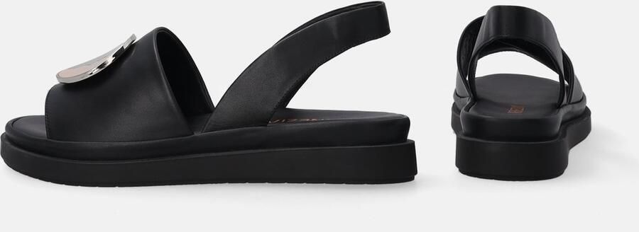Venezia Zwarte Leren Sandalen Metalen Versiering
