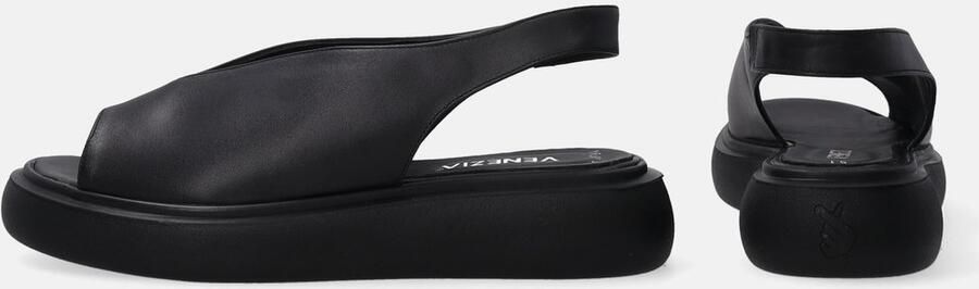 Venezia Zwarte Leren Sandalen Verhoogde Zool
