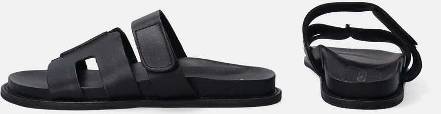 Venezia Zwarte leren slippers klittenbandsluiting