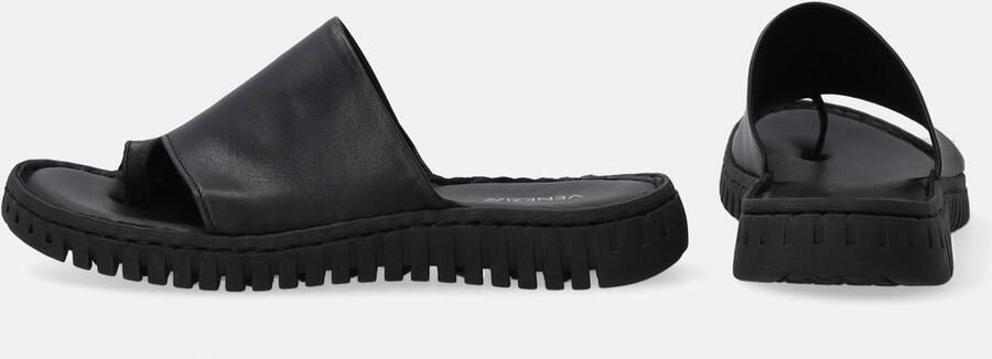 Venezia Zwarte leren teenslippers Dames