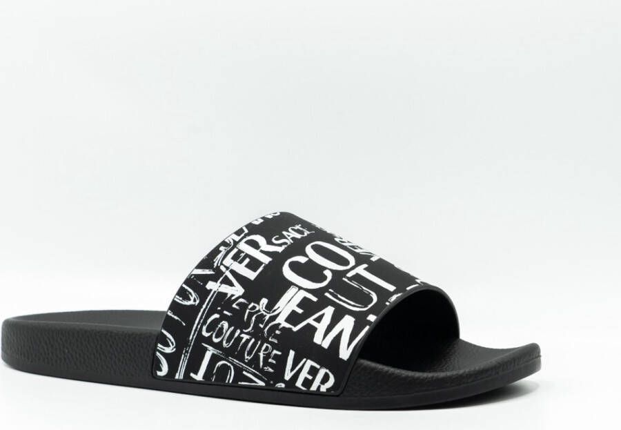 Versace Jeans Couture Zwarte rubberen sliders voor heren Black Heren