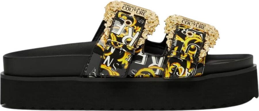 Versace Jeans Couture Multicolor Dames Sliders met Dubbele Barok Gesp Black Dames