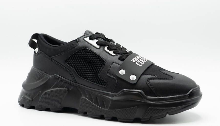 Versace Jeans Couture Lage profiel sneakers voor heren met gladde graaninzetten Black Heren