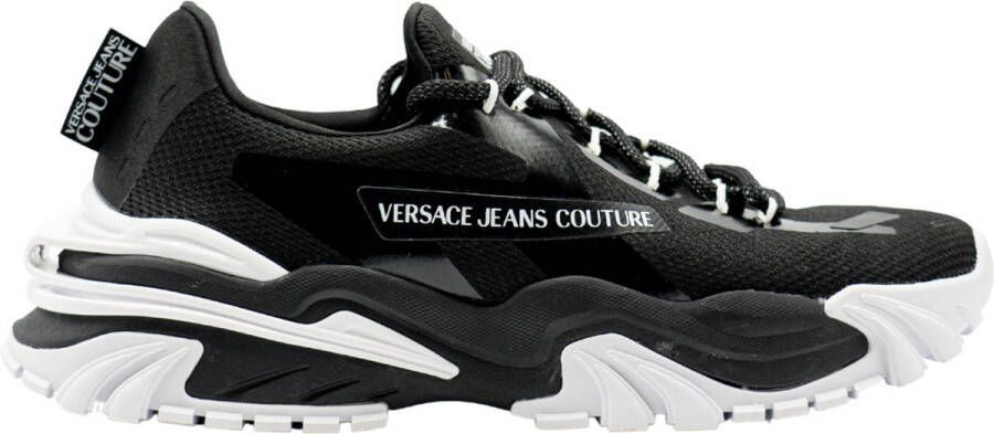 Versace Jeans Couture Zwarte Sneakers met Logo Print en Chunky Rubberen Zool Black Heren