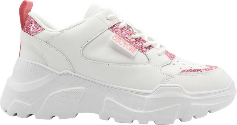 Versace Jeans Couture Witte leren damesschoenen met roségouden logo White Dames