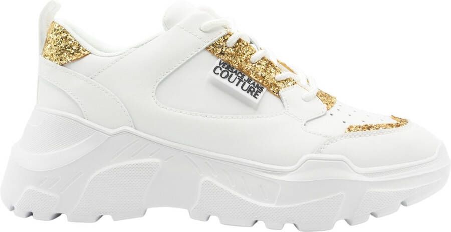 Versace Jeans Couture Witte leren damesschoenen met roségouden logo White Dames
