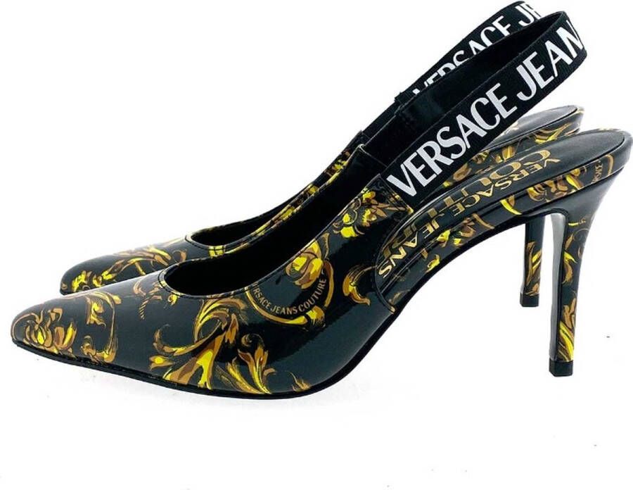 Versace Jeans Couture Zwarte Hoge Hak Sandalen Decollete Stijl Black Dames