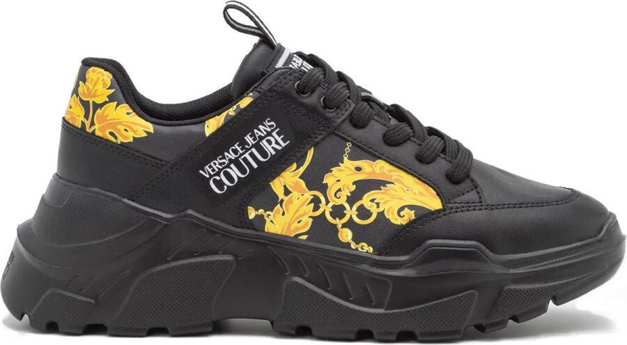 Versace Jeans Couture Zwarte Sneakers met Gladde Inzetstukken en Logo Print Black Heren