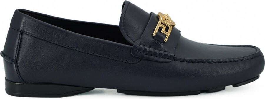 Versace Marineblauwe Kalfsleren Loafers Schoenen Blue Heren