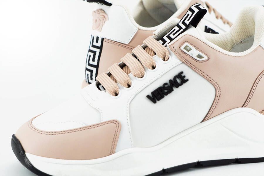 Versace Lichtroze en witte leren sneakers White Dames