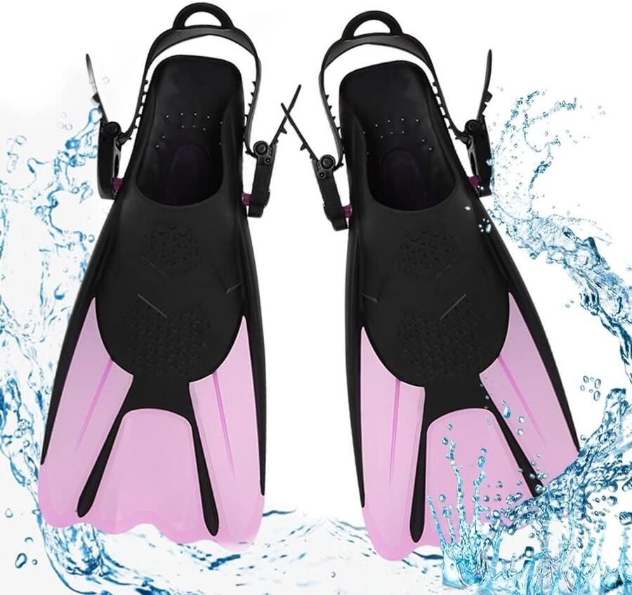 Verstelbare Snorkel Fins voor Kinderen en Volwassenen Duikvinnen voor Zwemmen Snorkelen en Licht Reizen met Opbergzak Roze