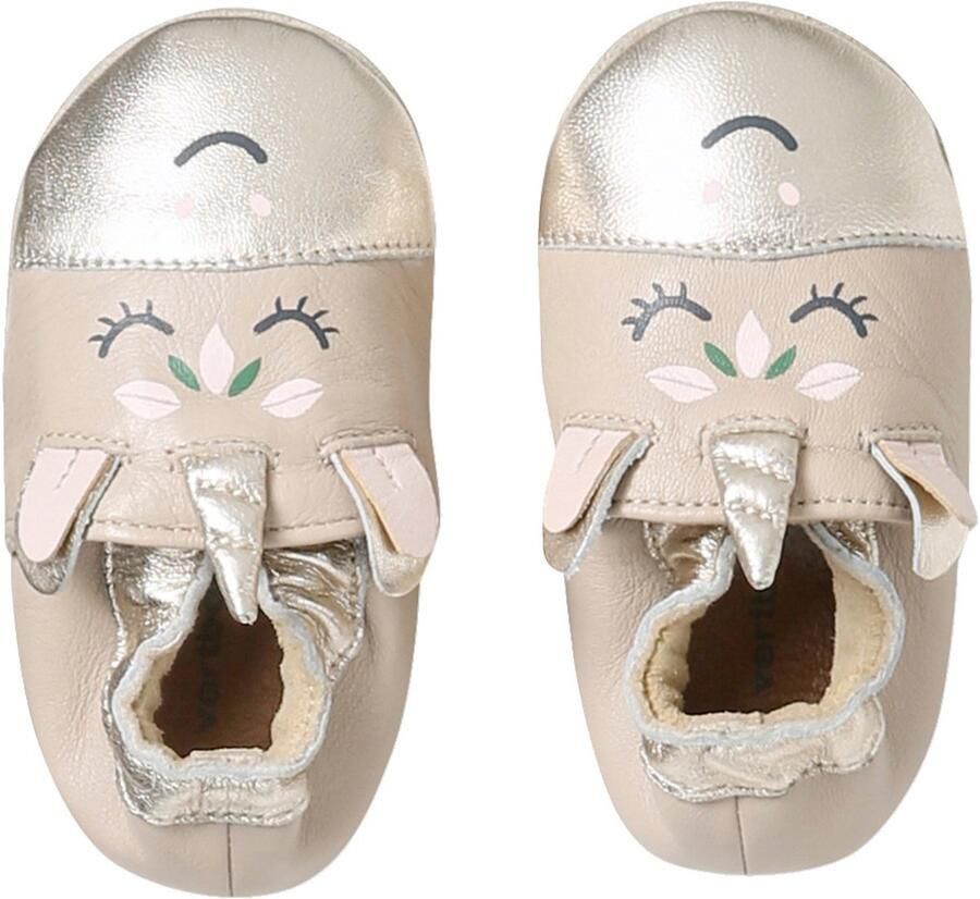VERTBAUDET Baby sloffen van leer met elastiek goudbeige