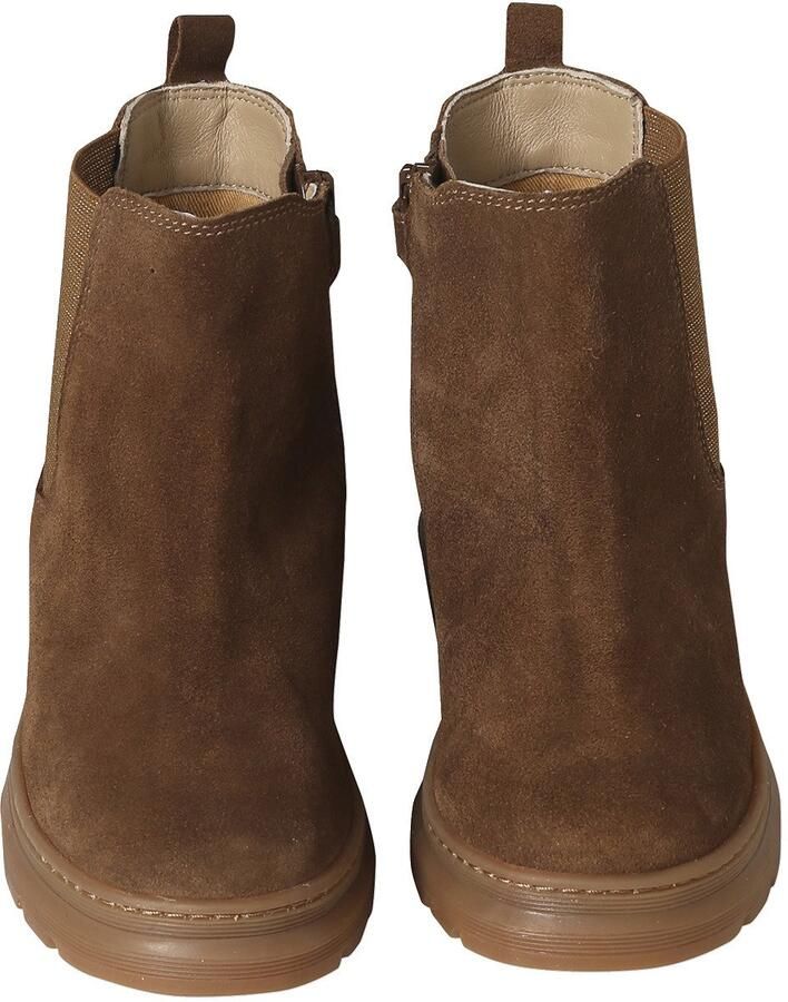 VERTBAUDET Boots voor meisjes van leer elastisch en met rits kameel