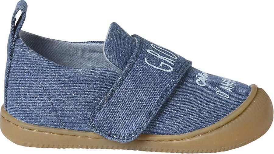 VERTBAUDET Denim stoffen sloffen met klittenband voor baby jeansblauw