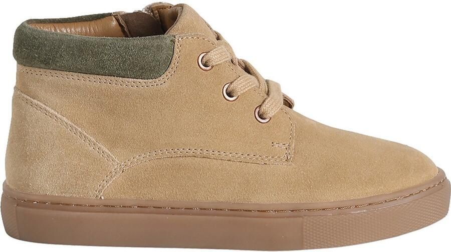 VERTBAUDET Hoge leren sneakers met veters voor jongens beige