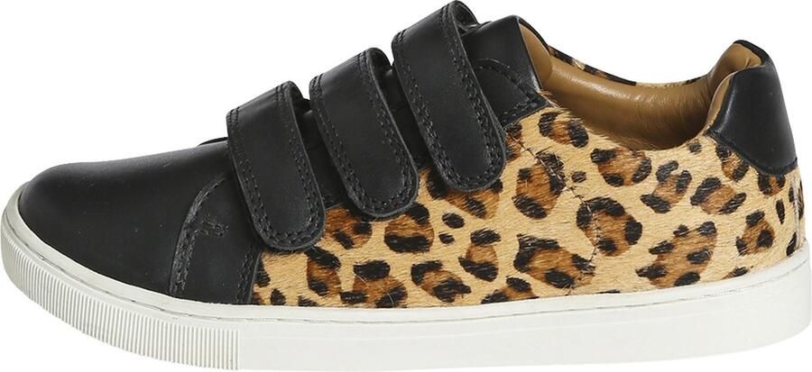 VERTBAUDET Leren Junior sneakers met klittenband en luipaardprint zwart bedrukt