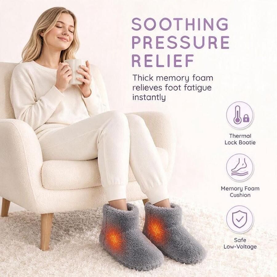 Verwarmde Pantoffels Grijs Pluche met USB Verwarming Voor en
